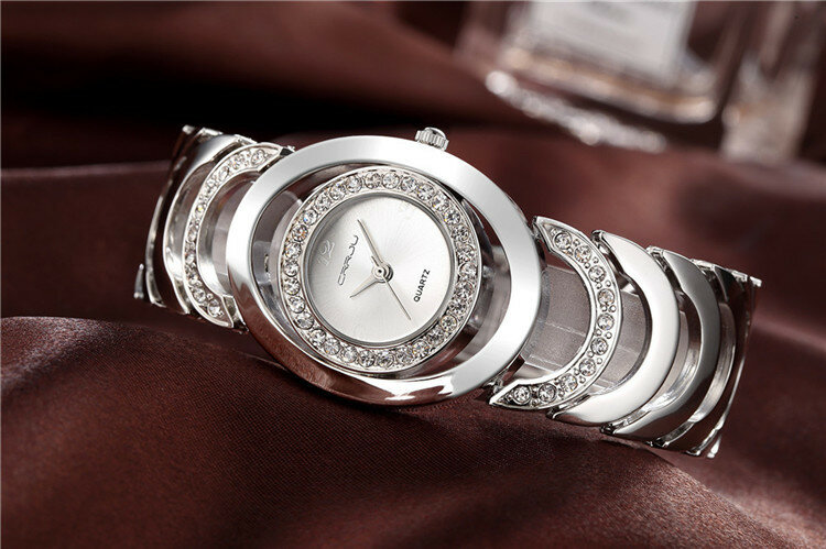CRRJU Ladies Gold Watch Rhinestone Stainless Steel Quartz Luxury Watches for Her