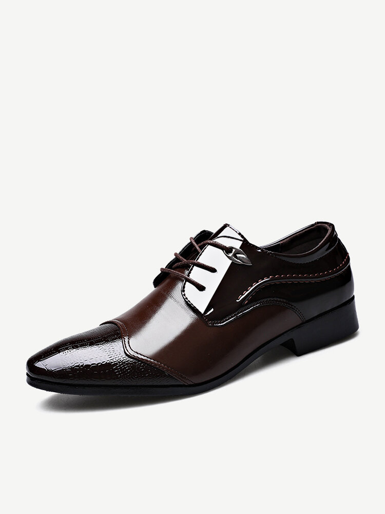 Men PU Leather Color Blocking Non Slip Busness Formal Dress Shoes