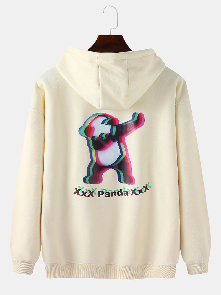 Mens Funny Panda Back Print Solid Color Kangaroo Pocket Daily Loose Hoodies