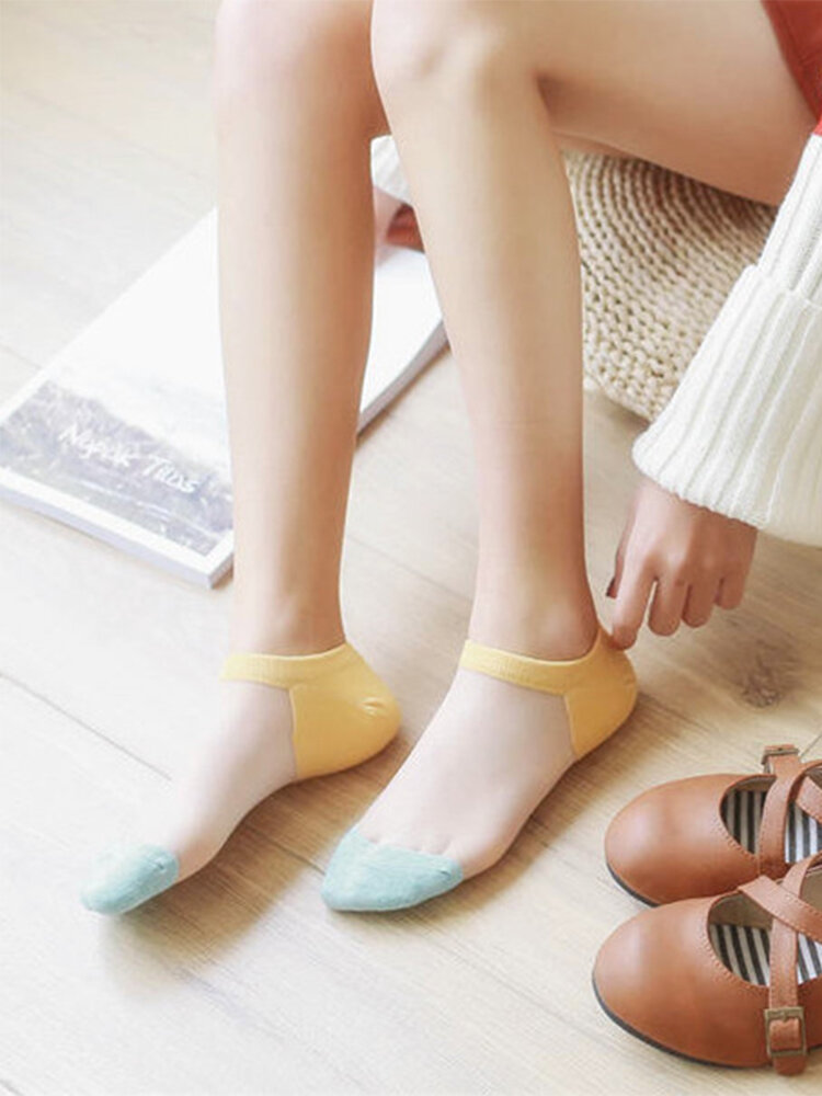Women Summer Transparent Ankle Socks Stretch Crystal Glass Silk Sock Calcetines Mujer