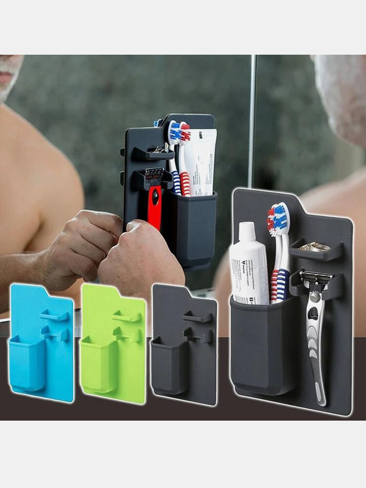1 PC Creative Household Wall-Mounted Toothbrush Rack Adsorption Design Toothpaste Holder Storage Mighty Silicone Shelf B