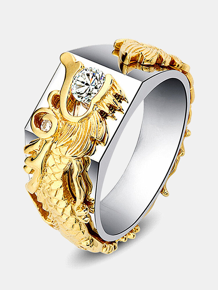 Luxury Gold Dragon Men Ring 18k Gold Plating Diamond Rings For Men