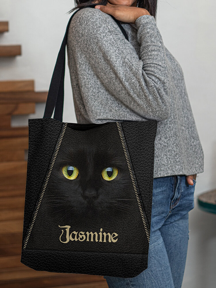 Women Personalized Black Cat Print All-Over Tote Handbag Shoulder Bag