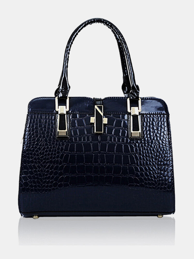Women Crocodile Pattern Patent Elegant Handbag Casual Shoulder Bag
