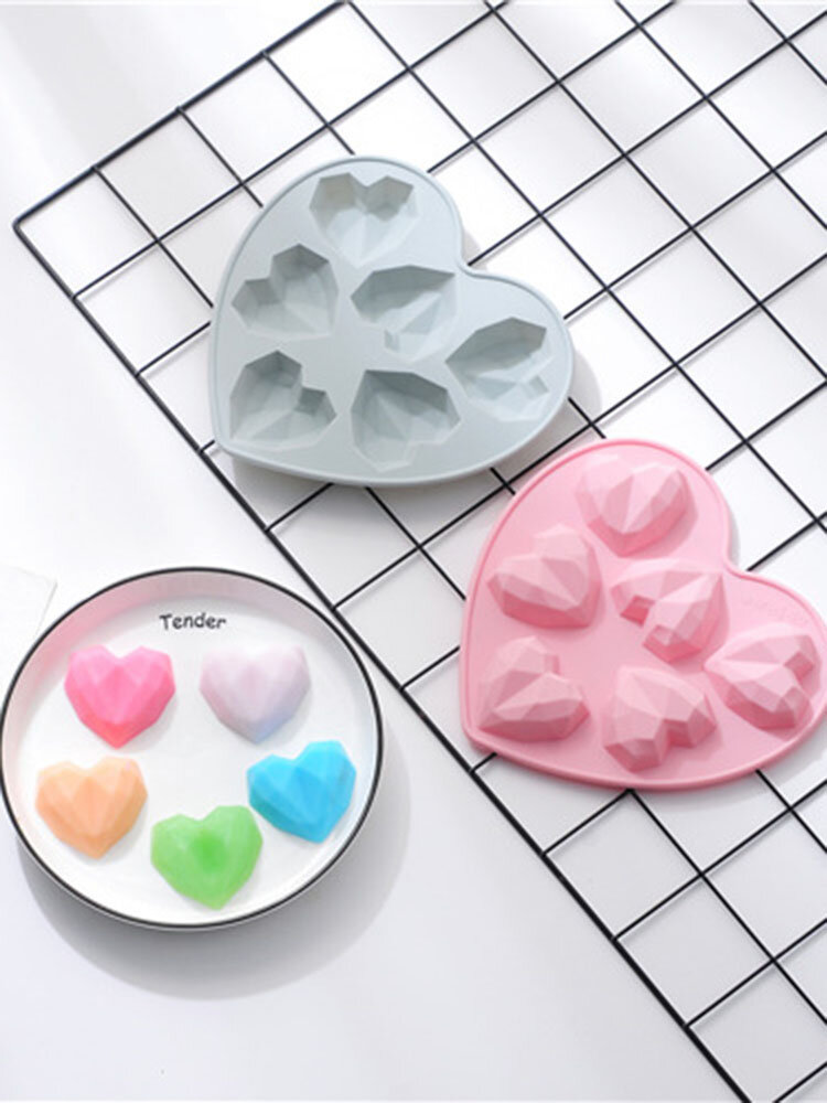 

6-holes Heart DIY Cake Pudding Mould Reuseable Flexible Non-sticky Silicone Home Handmake Baking Food Mold Bakeware, Blue
