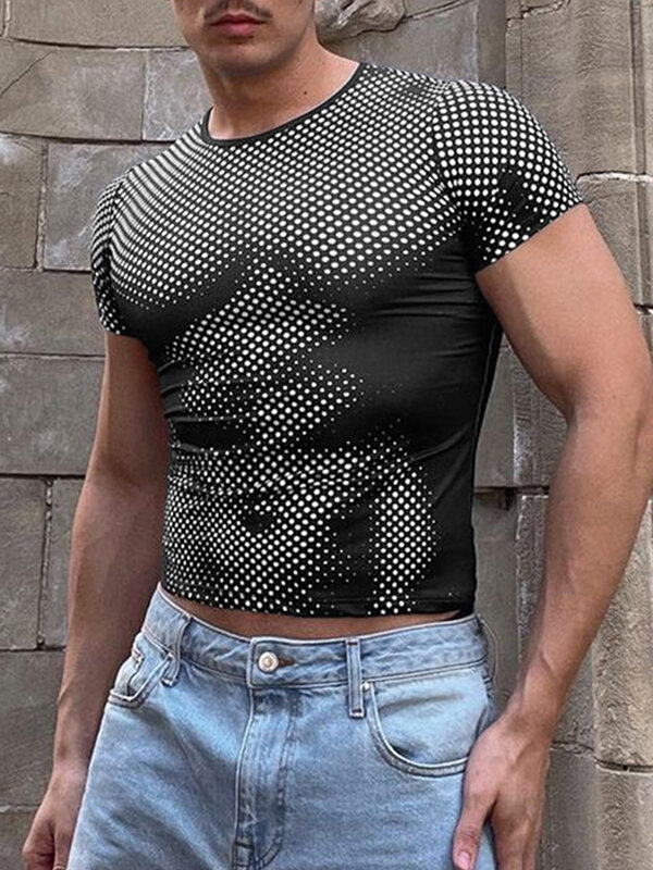 Mens Polka Dot Print Knit Short Sleeve T-Shirt