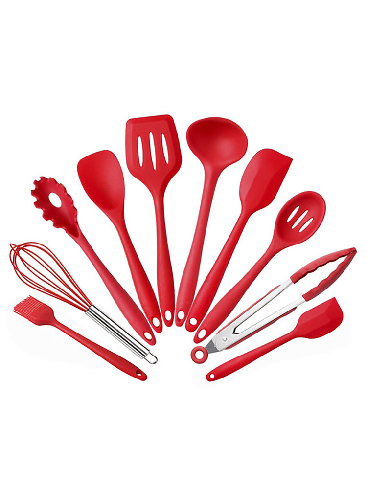 

Silicone Kitchenware 10 Pieces Nonstick Cookware Set Kitchen Tools Baking Utensils, Red;black