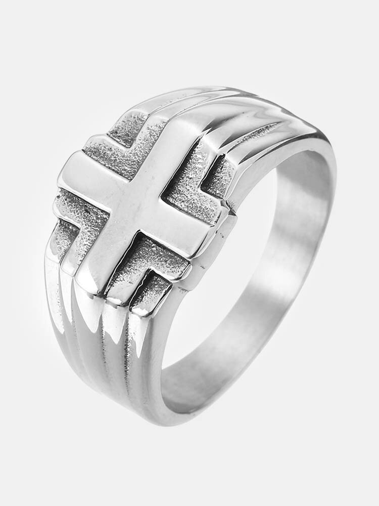 Fashion Vintage Punk Cross Male Titanium Steel Ring Men's Stainless Steel Jewelry