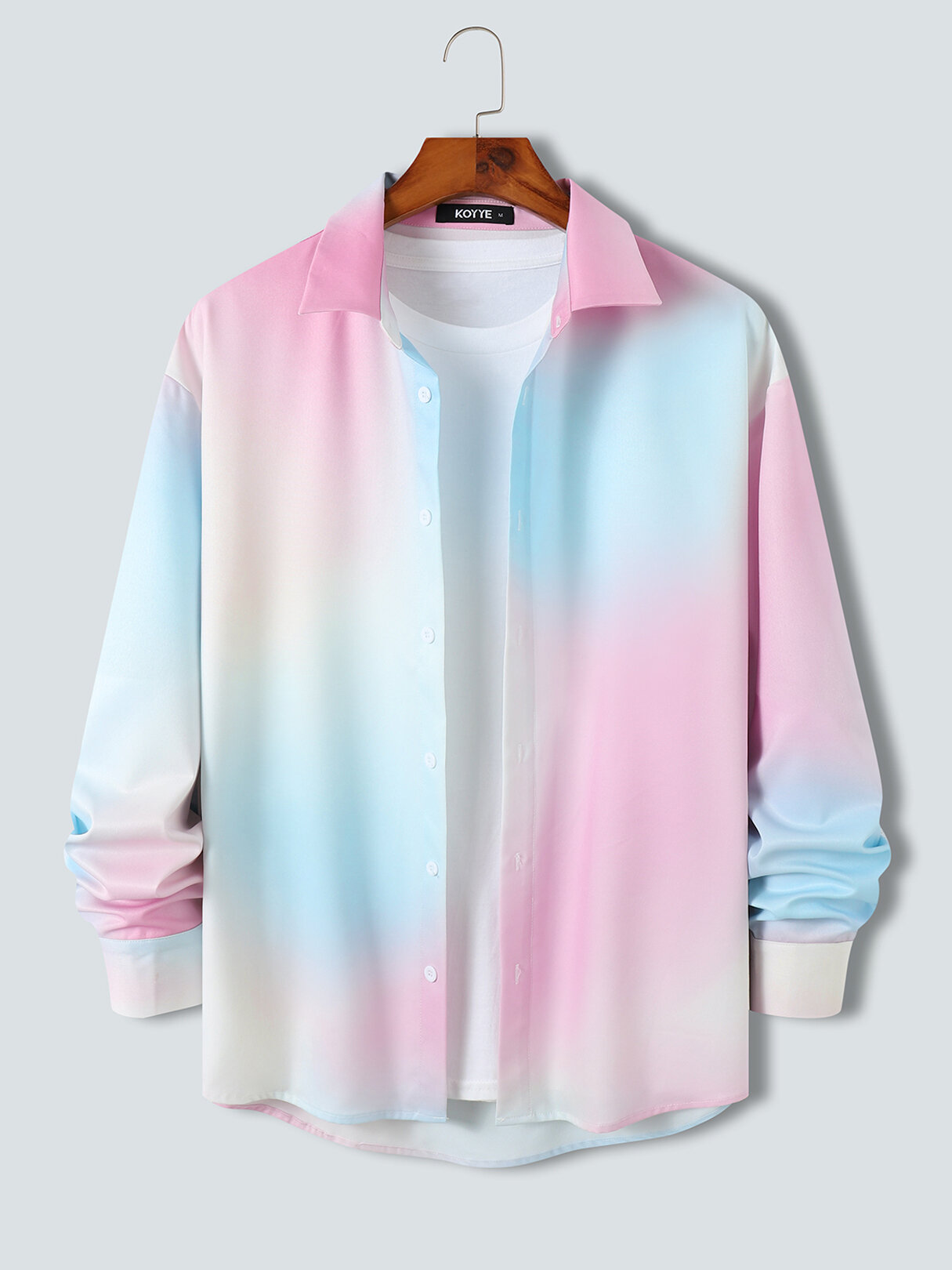 Mens Tie Dye Ombre Print Button Up Long Sleeve Shirts