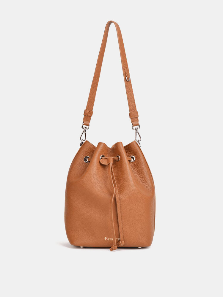 Brenice Women PU Leather Elegant Large Capacity Bucket Bag String Design Popular Crossbody Bags