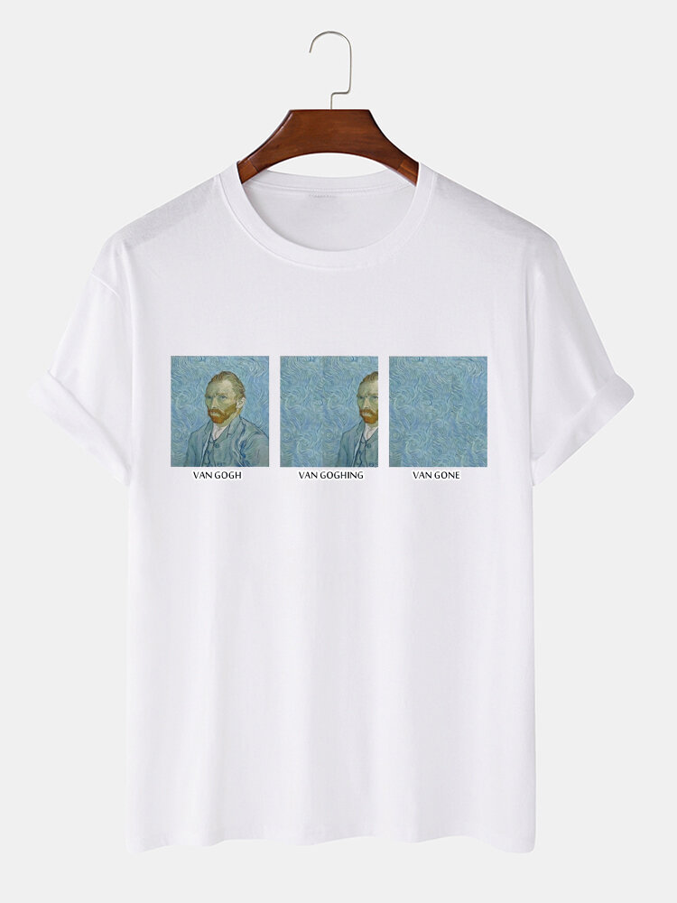 Mens Van Gogh Funny Pattern Short Sleeve 100% Cotton Shirts