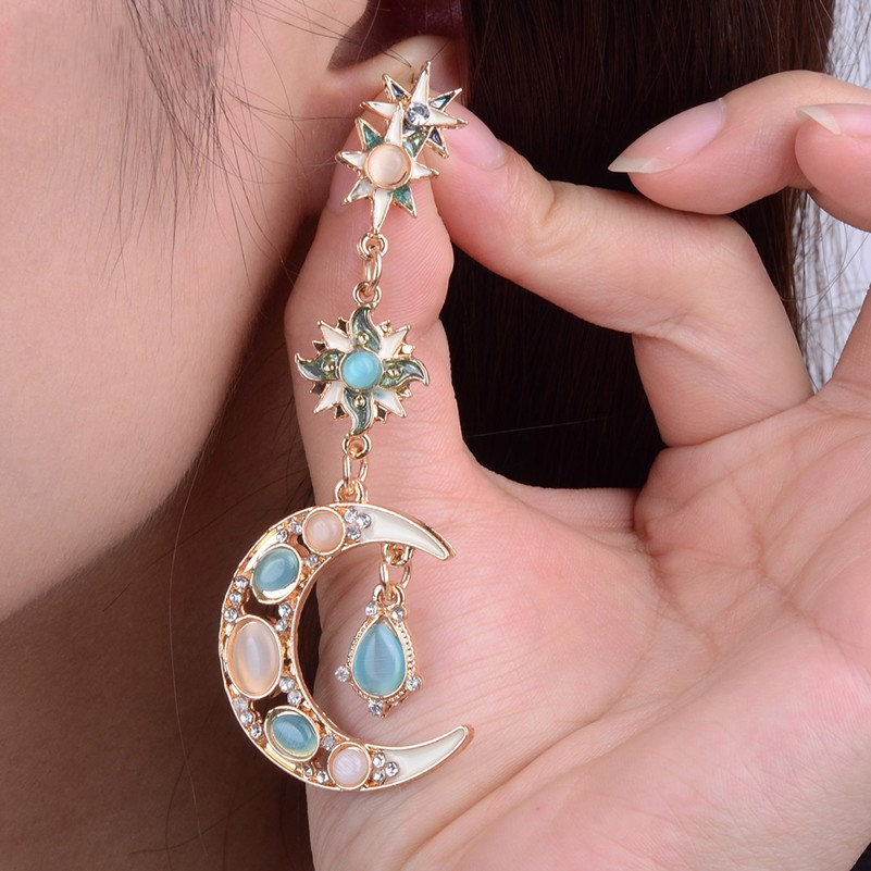 

Stylish Trendy Star Sun Moon Rhinestone Crystal Stellar Dangle Earrings for Women Bohemian Jewelry