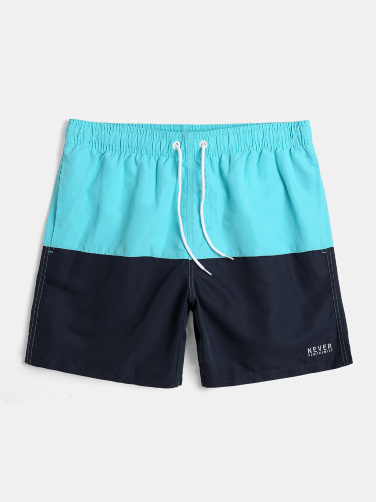 Men Contrast Colorblock Mesh Lined Letter Quick Dry Board Shorts