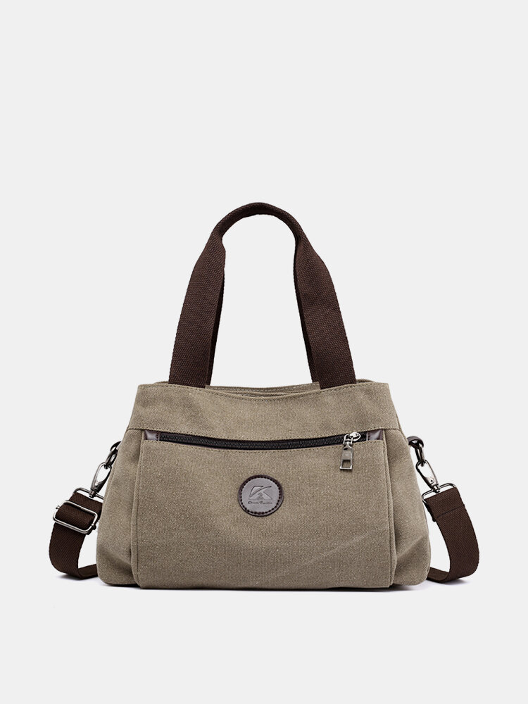 KVKY Front Zipper Pockets Handbags Vintage Canvas Shoulder Bags Summer Shopping Bags от Newchic WW