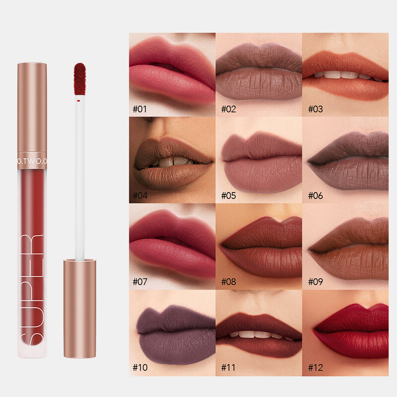 

12 Colors Velvet Matte Lip Gloss Non-Stick Cup Non-Fading Lasting Waterproof Liquid Lip Glaze, #01;#02;#03;#04;#05;#06;#07;#08;#09;#10;#11;#12