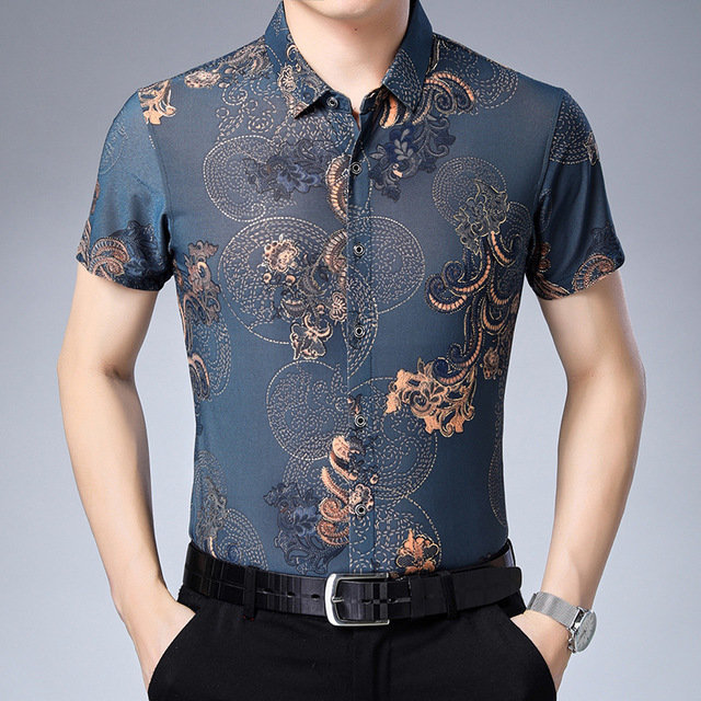 Short-sleeved shirt mens large size printing shirt casual 