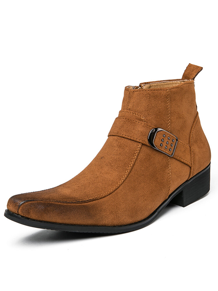 

Men Comfy Synthetic Suede Side Zipper Tide Gentleman Ankle Dress Boots, Black;gray;brown