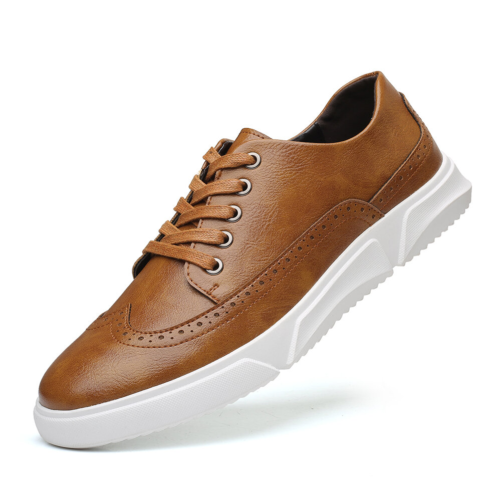Men Casual Breathable Non Slip Lace Up Flat Microfiber Leather Shoes