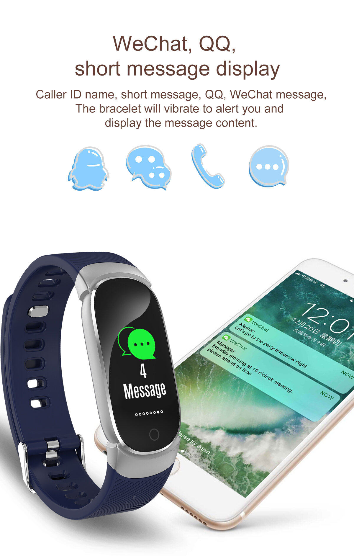 Bakeey QW16 Color Screen Real-time Blood Pressure Oxygen Message Display Activity Monitor Sport Mode Smart Watch Band