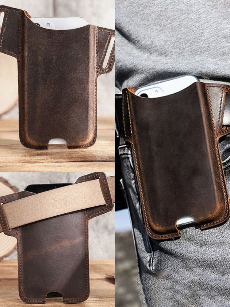 

Men Genuine Leather Cow Leather EDC 6.7 Inch Phone Bag Waist Bag Sling Bag, Coffee;black