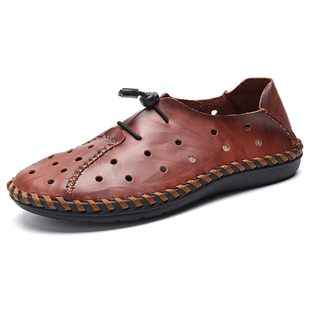 Menico Large Size Men Hand Stitching Leather Hole Collapsible Heel Flats