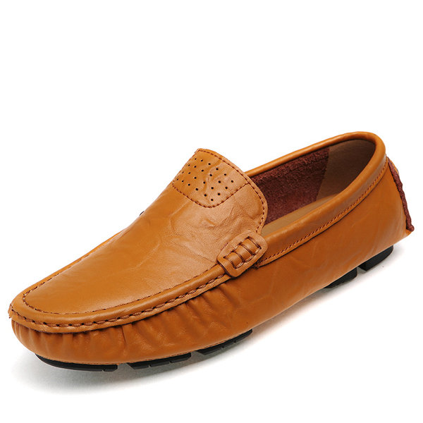 Large Size Men Pure Color Slip On Leather Driving Flat Shoes