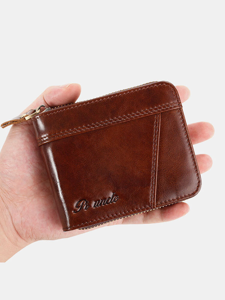 Men Retro Zipper Purse RFID Multi-Slot Mini Wallet