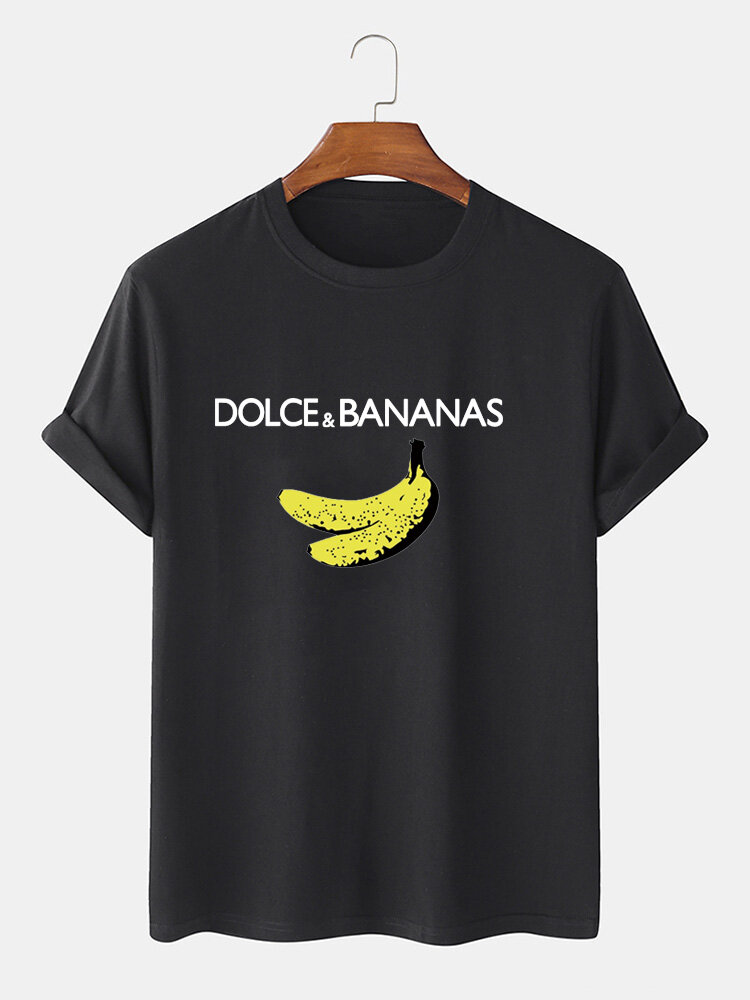 

Mens Banana & Character Print Cotton Plain Breathable Loose Casual T-Shirts, Orange;black;gray;khaki