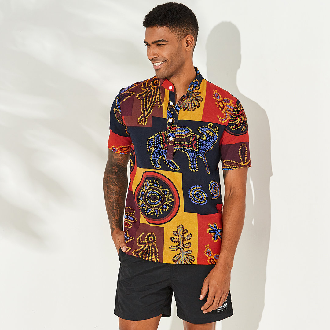 Ethnic Style Multi-Color Henley Shirt 