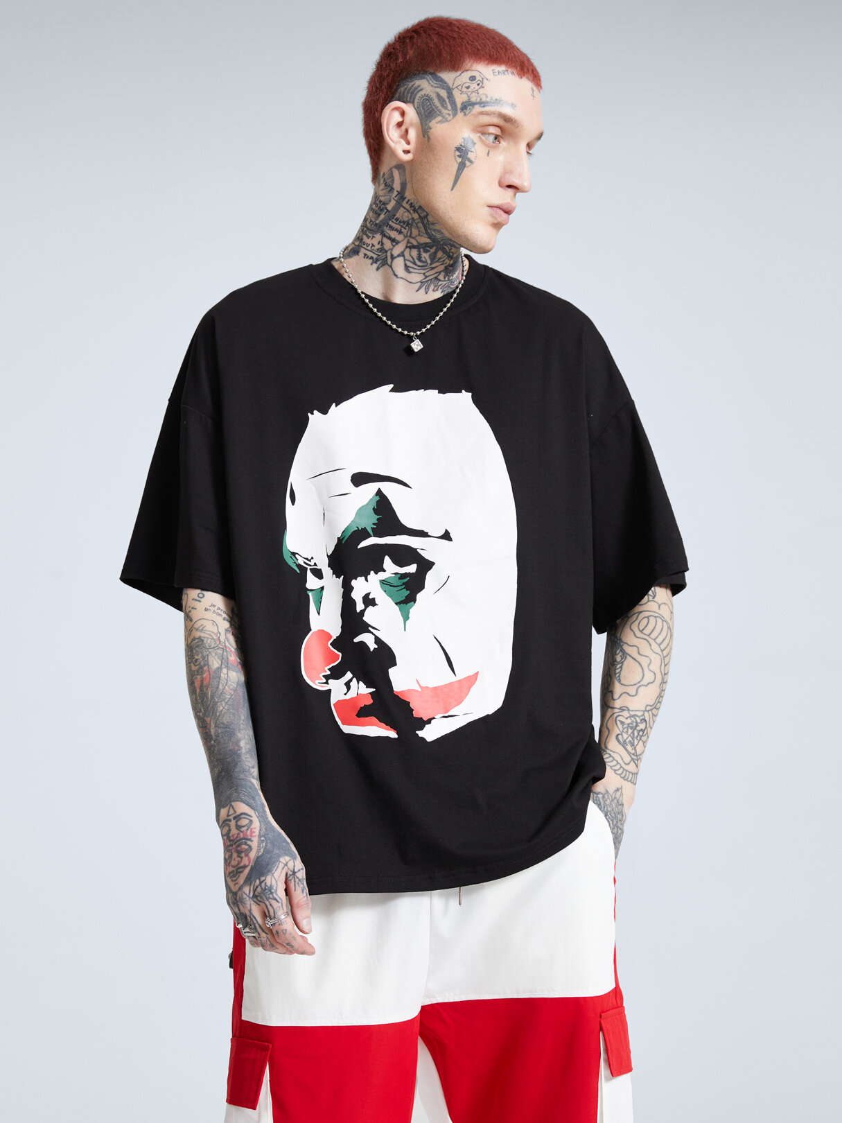 Men Plain Clown Print Super Soft Round Neck T-Shirt