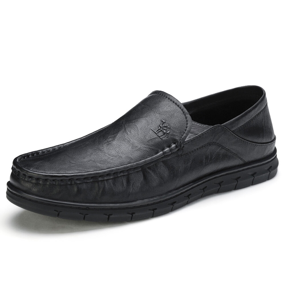 

CAMEL CROWN Men Comfy Cowhide Slip Resistant Soft Sole Casaual Slip-on Flat Shoes, Black;khaki