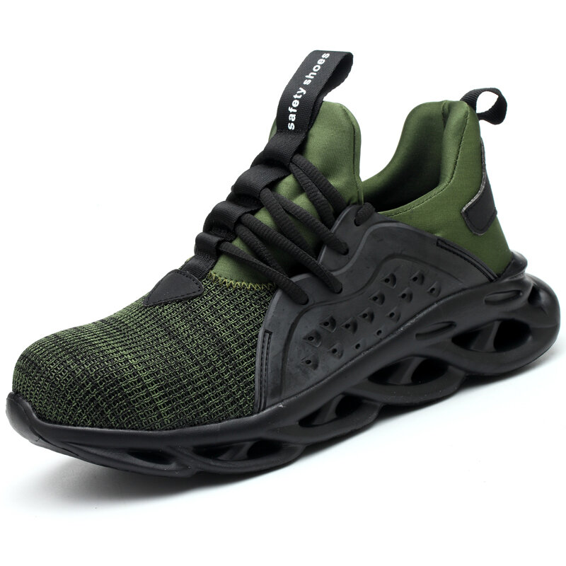 

Men Steel Toe Cap Breathable Anti Smashing Work Safety Sneakers, Black;grey;green