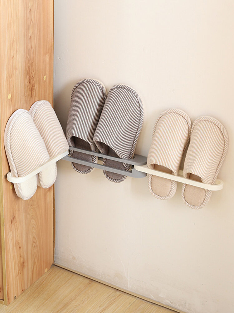 Porte-chaussures pliable 3 en 1 porte-serviettes télescopique mural porte-pantoufles porte-salle de bain
