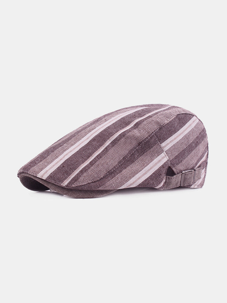 Cotton Linen Beret Casual Forward Hat Colorful Striped Sun Hat