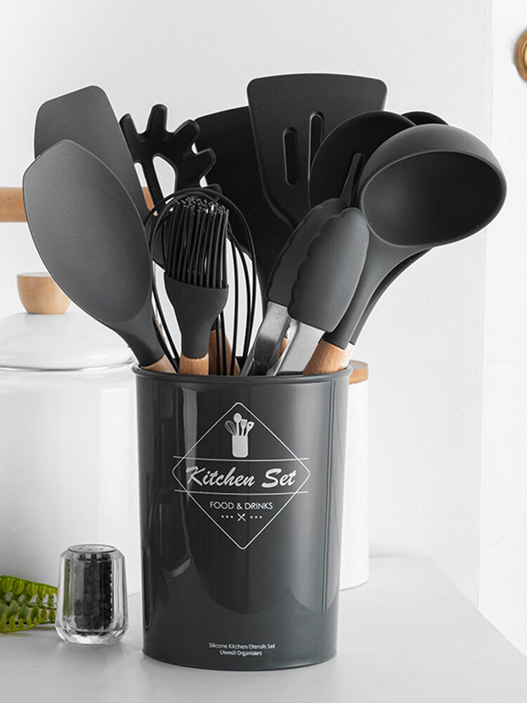 Wood Handle Silicone Kitchenware 11/9/8 Piece Set Kitchen Tool Shovel Spoon Set