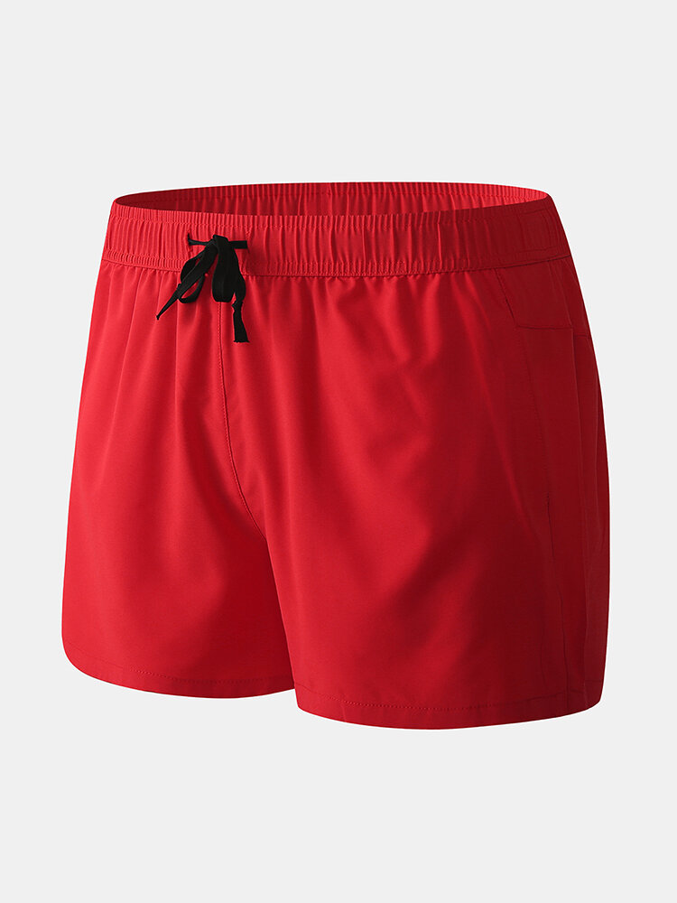Plain Drawstring MIni Shorts Mesh Liner Workout Running Shorts Beachwear for Men