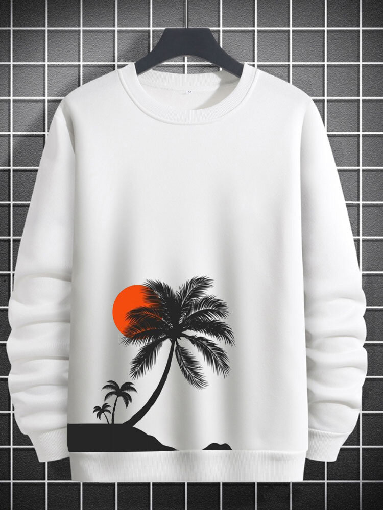 

Mens Coconut Tree Red Sun Print Vacation Pullover Sweatshirts Winter, White
