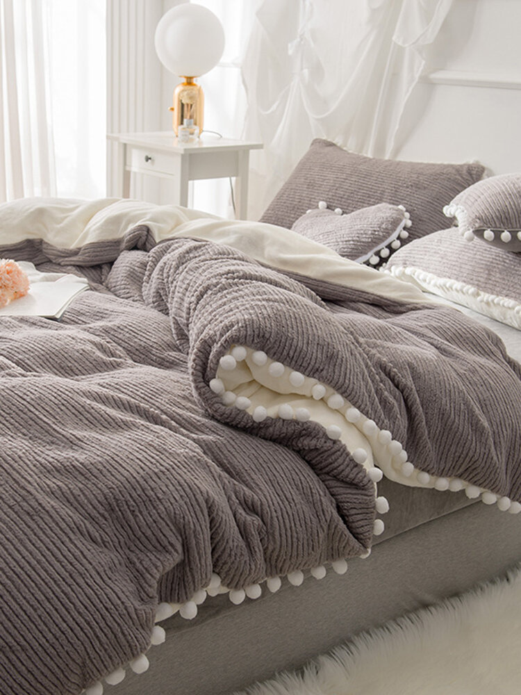 4Pcs Berber Fleece Double Side Dehair Angora Crystal Velvet Bedding Set Winter Queen King Quilt Cover Bed Sheet