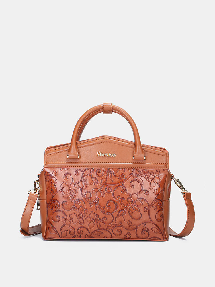 Brenice Embossed Flower Handbags Vintage Chinese Shoulder Bags