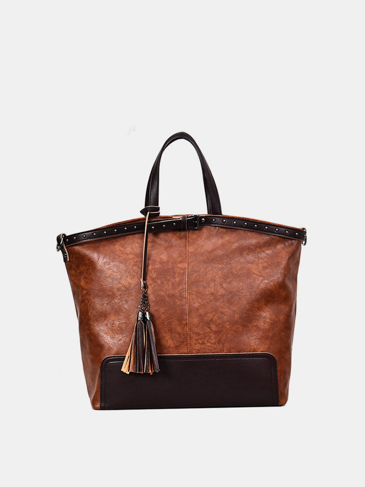 Women Large Capacity Vintage Tassel Tote Handbag Casual Crossbody Bag
