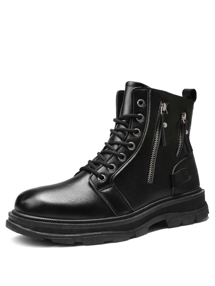 Men Brief Lace-Up Zipper Slip Resistant PU Casual Ankle Boots