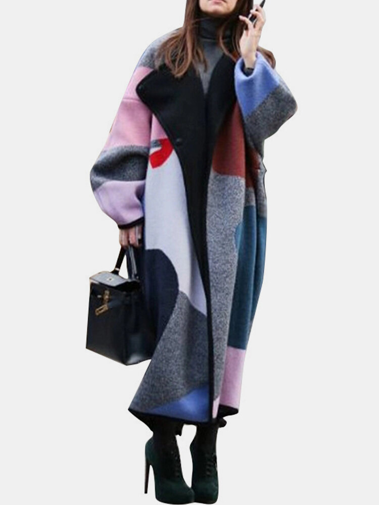 Abrigo informal suelto con estampado de colores en contraste para Mujer