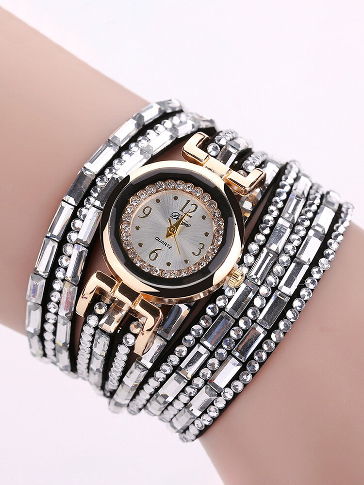 Fashion Quartz Wristwatch Multilayer Rhinestone Bracelet Strap Causal Watch for Women
