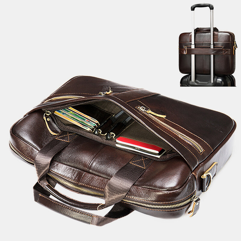 

Men Genuine Leather Multi-pocket 14 Inch Laptop Bag Briefcase Business Handbag Crossbody Bag, Black;coffee;grey;#01;#02;black1;#03;#04;#05;#06;brown;#08