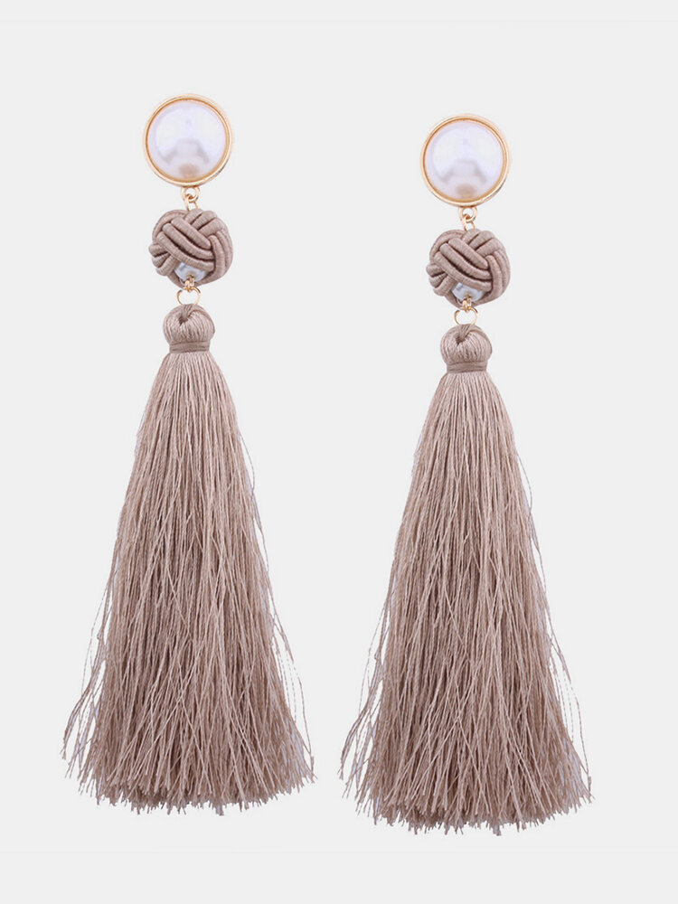 Fashion Pearl Tassels Dangle Earrings Ethnic Colorful Long Drop Earrings Gift for Women