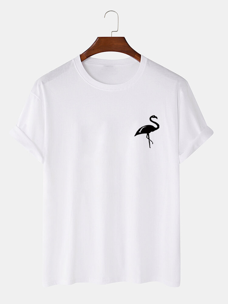 

Mens 100% Cotton Flamingo Pattern Crew Neck Casual Short Sleeve T-Shirt, Khaki;white