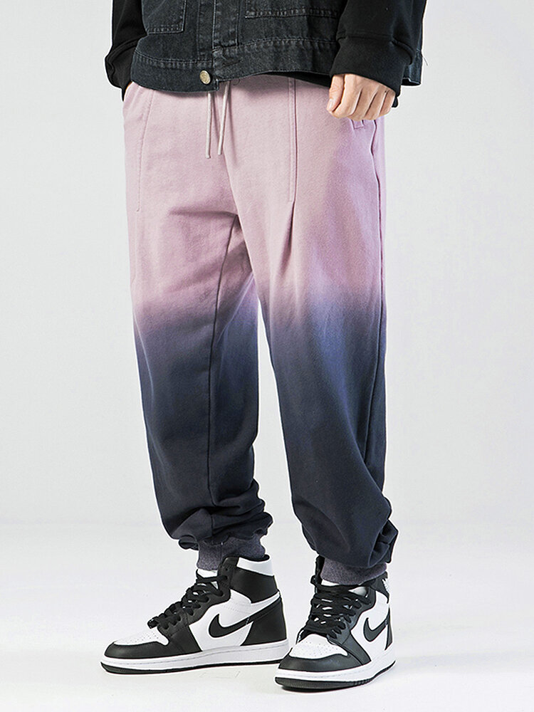 

Mens Ombre Two Tone Drawstring Waist Jogger Pants, Pink