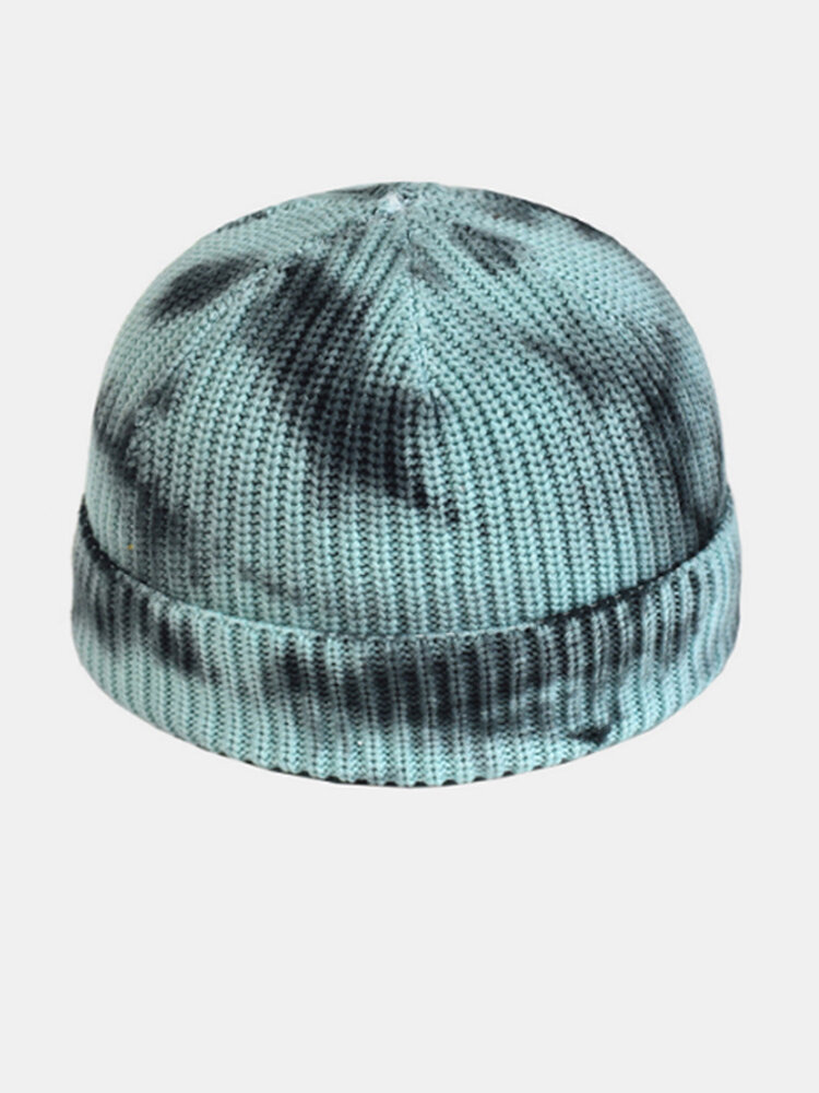 Men & Women Tie-dyed Cotton Round Top Warm Melon Brimless Beanie Skull Hat Knit Hat