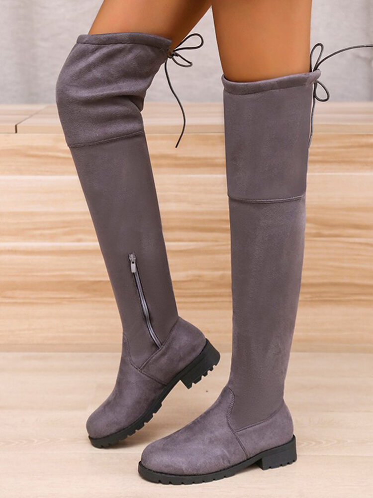 Large Size Women Casual Comfy Side-zip Solid Color Over The Knee Boots