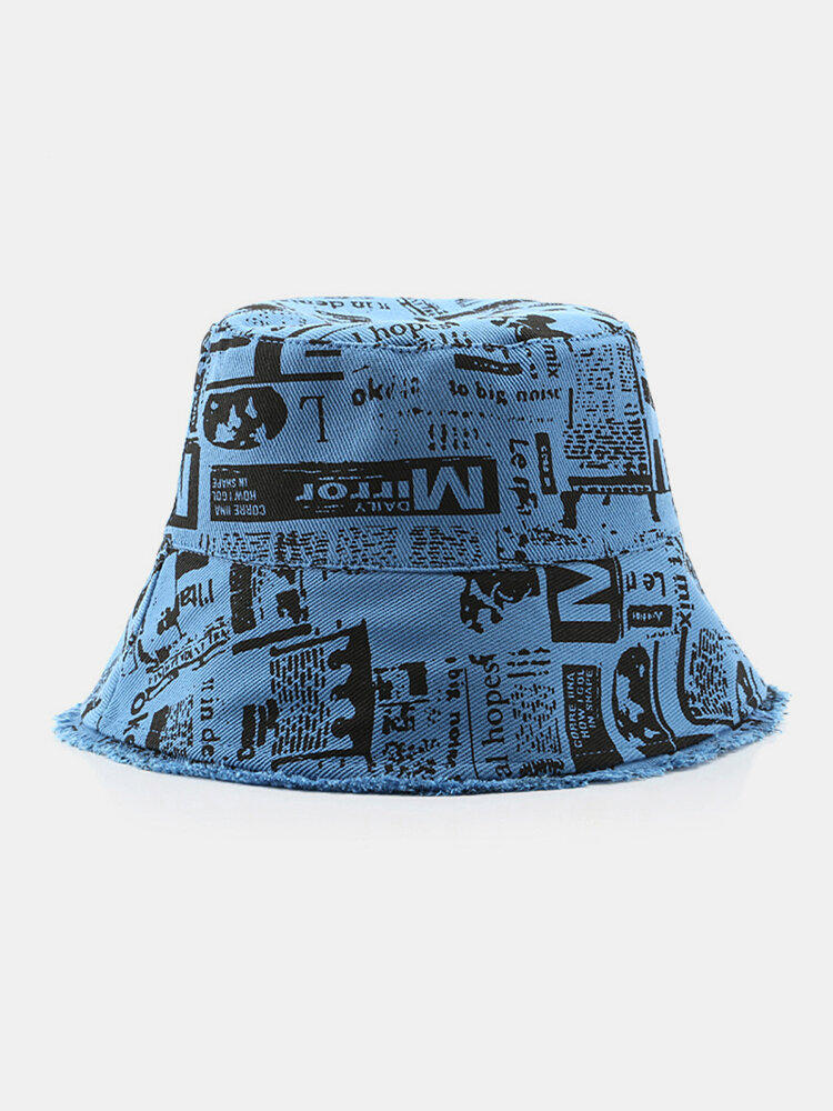 Unisex Cotton Double-sided Newspaper Letter Printing Fashion Personality Sunshade Bucket Hat